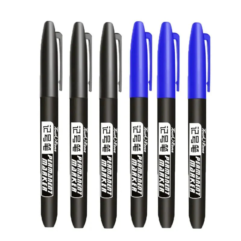 6 PCS Permanent Marker Pen Manga Drawing Markers Black Blue Red Waterproof Ink Sketch Pens Stationery Art School Supplies