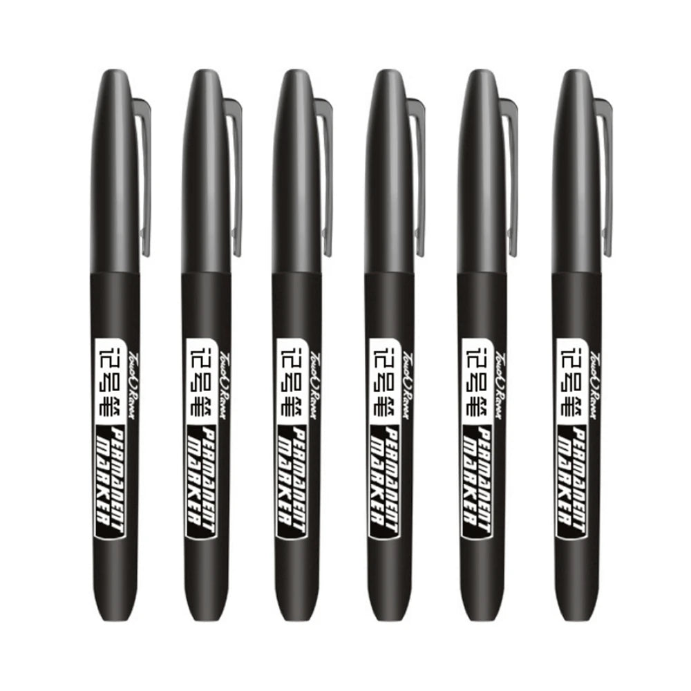 6 PCS Permanent Marker Pen Manga Drawing Markers Black Blue Red Waterproof Ink Sketch Pens Stationery Art School Supplies