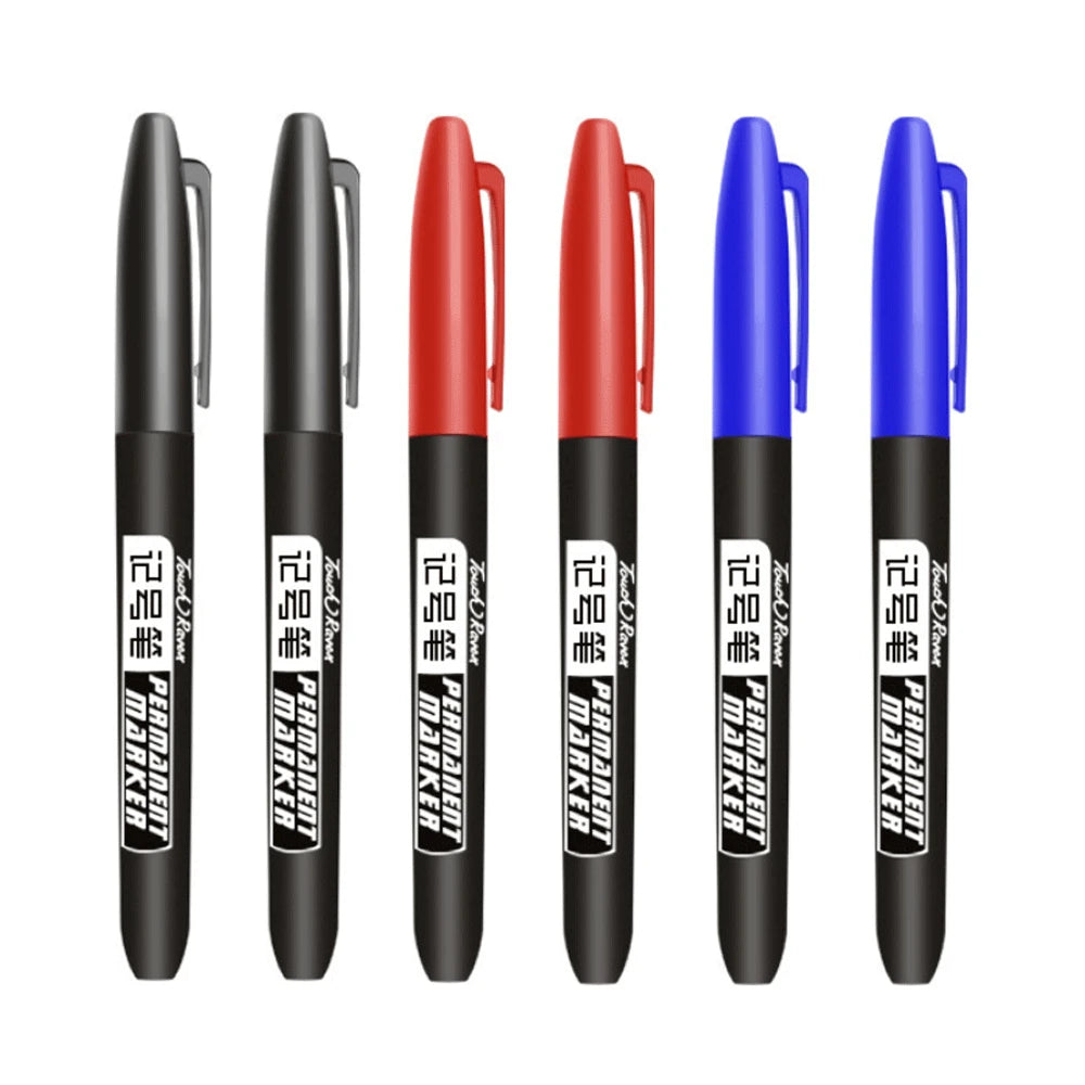 6 PCS Permanent Marker Pen Manga Drawing Markers Black Blue Red Waterproof Ink Sketch Pens Stationery Art School Supplies