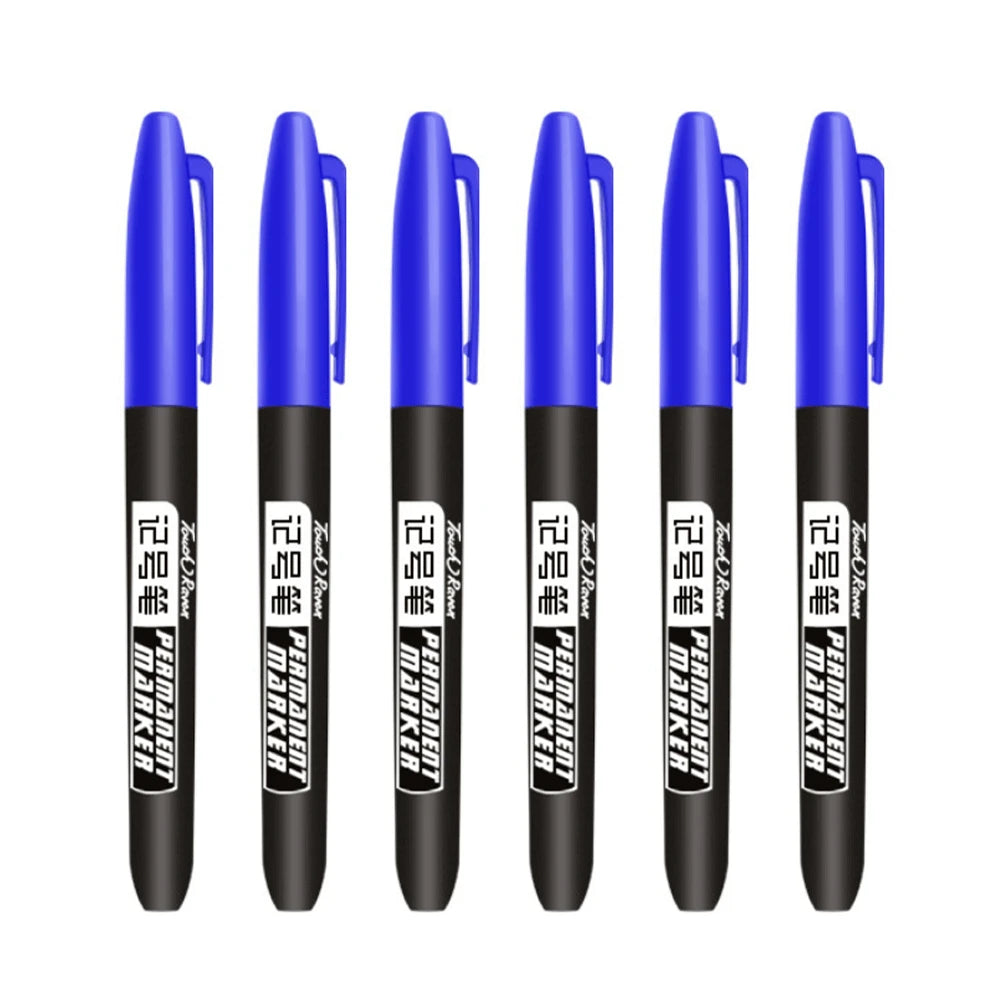 6 PCS Permanent Marker Pen Manga Drawing Markers Black Blue Red Waterproof Ink Sketch Pens Stationery Art School Supplies