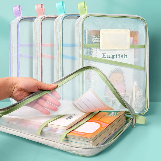 A4 Double-Layer Mesh Zipper Bag – Large Capacity Stationery & Document Organizer for Office & School ✨📂