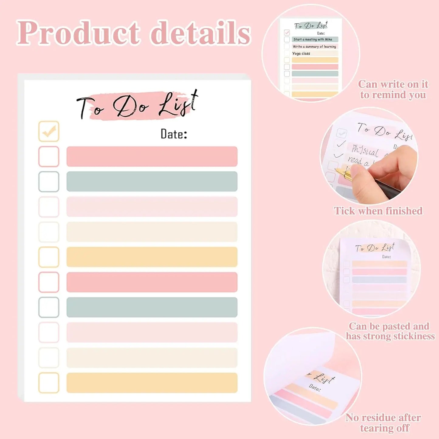 ✨ 50 Sheets To Do List Notepad color To Do List Sticky Notes Adhesive Memo Pad Portable Daily Planner Grocery check List Notepad