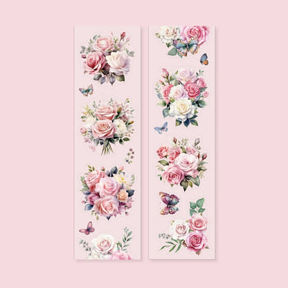 🌸 PET Retro Flower Tape | 200cm Roll | Colorful Bouquet Series with White Ink Cut Film – Special-Shaped Decorative Sticker for DIY & Landscaping 🌿