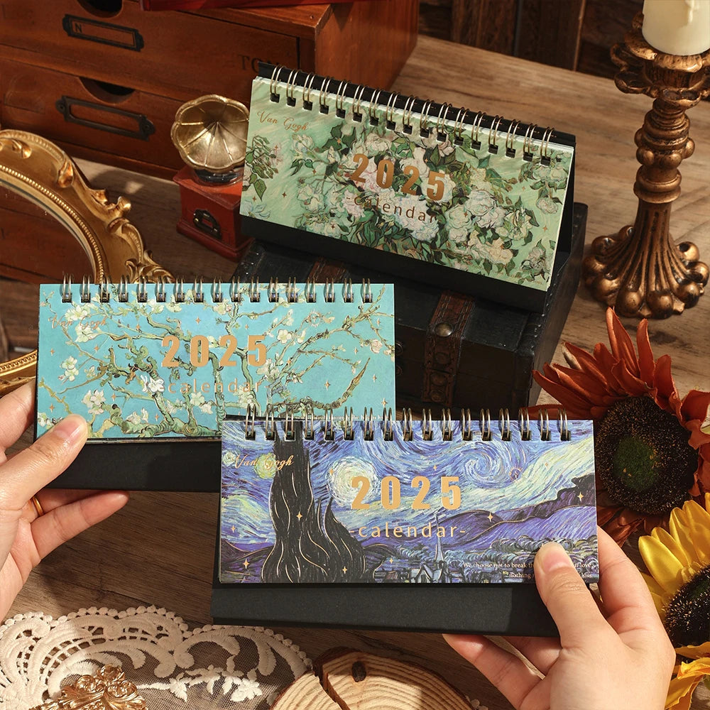 🌟 2025 Vintage Painting Coil Desk Calendar with Memo Notes – Stylish Flip Tabletop Monthly Planner for Home, Office, and School Organization! 📅🎨