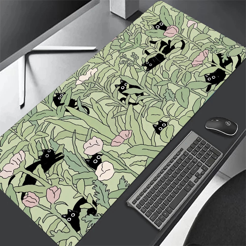 Kawaii Black Cat & Clouds XXL Mouse Pad – Soft, Stylish & Extended Desk Protection! 🌙🐱✨