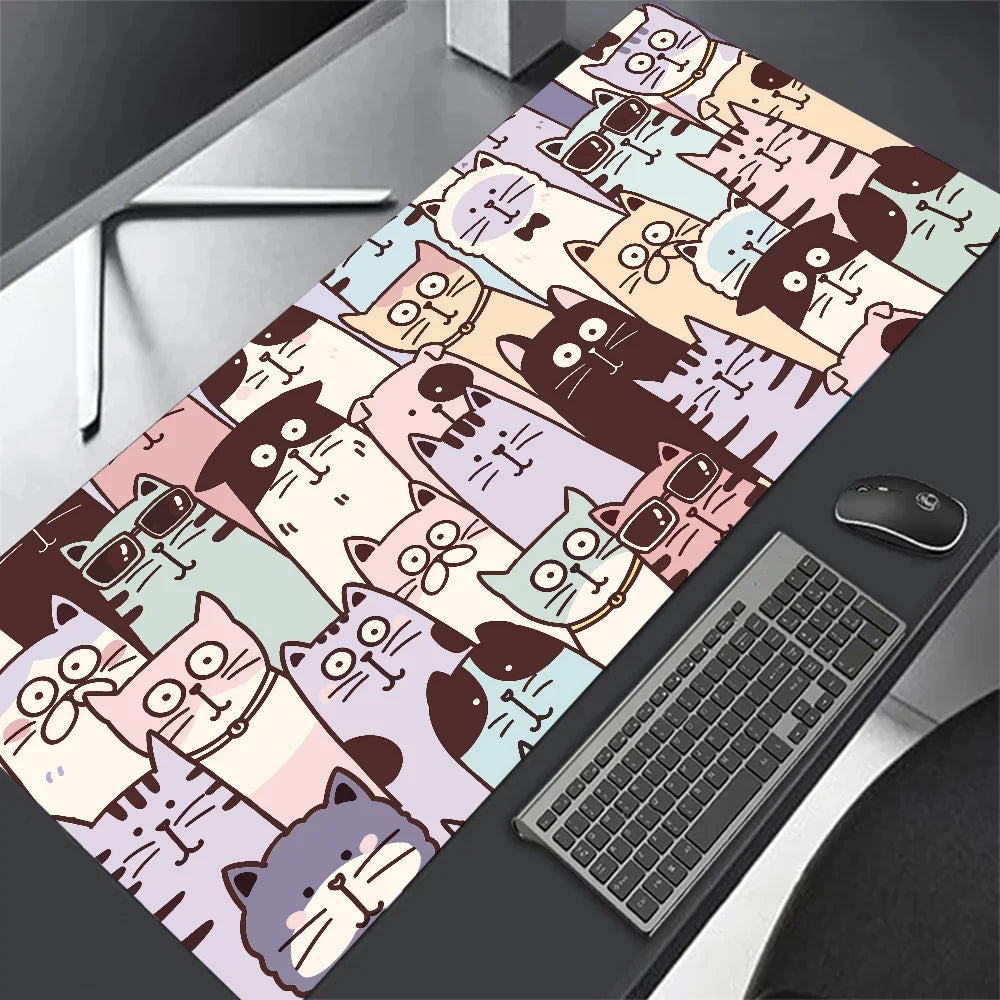 Kawaii Black Cat & Clouds XXL Mouse Pad – Soft, Stylish & Extended Desk Protection! 🌙🐱✨