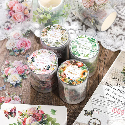 🌸 PET Retro Flower Tape | 200cm Roll | Colorful Bouquet Series with White Ink Cut Film – Special-Shaped Decorative Sticker for DIY & Landscaping 🌿