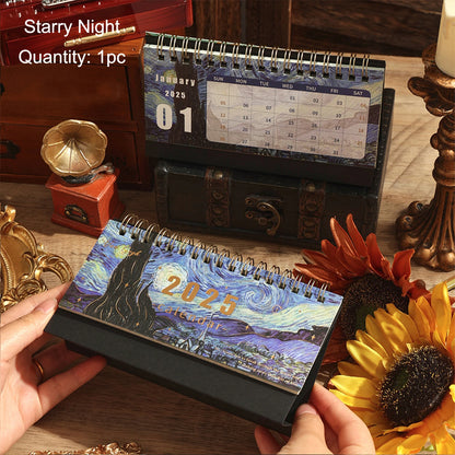 🌟 2025 Vintage Painting Coil Desk Calendar with Memo Notes – Stylish Flip Tabletop Monthly Planner for Home, Office, and School Organization! 📅🎨