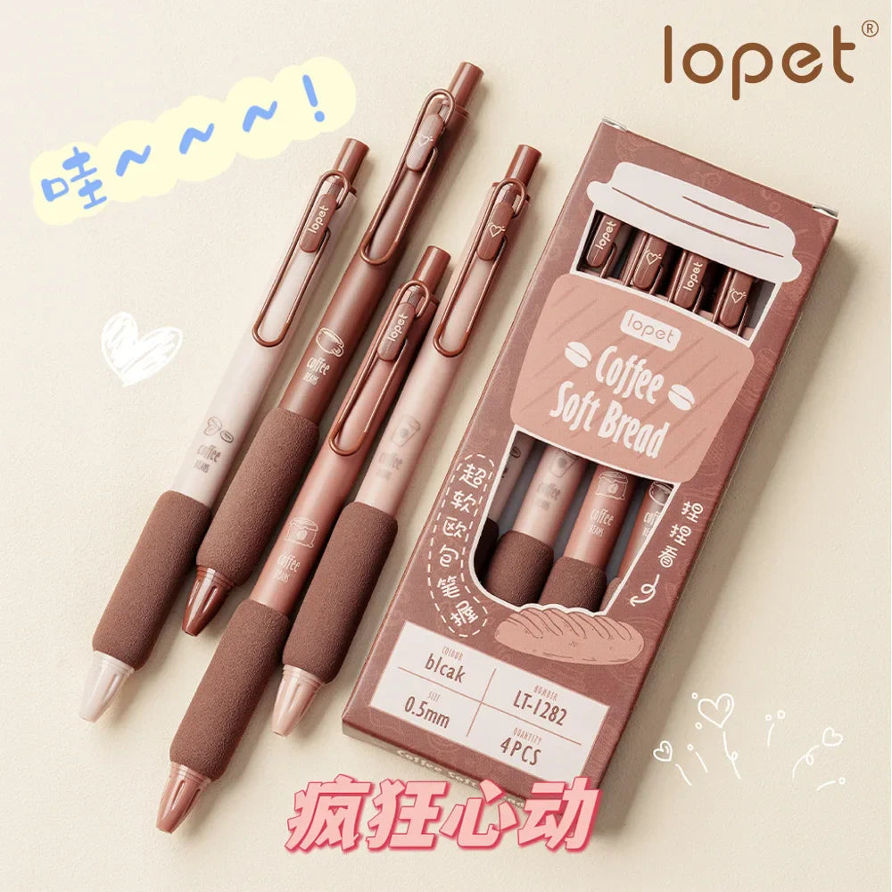 4pcs Coffee-Themed Soft Bread Gel Pens - 0.5mm Black Ink