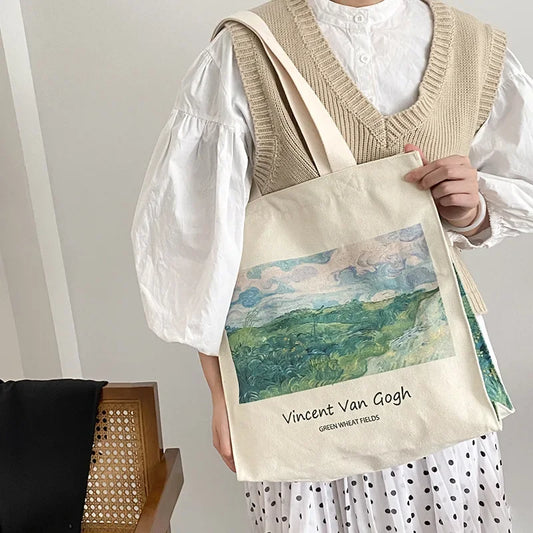 INNO INK Van Gogh Morris Shoulder Bag: Vintage Canvas Tote with Artistic Design & Practical Style for Everyday Use! 🖼️👜