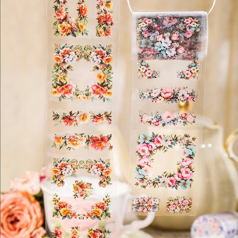 🌸 6-Style Romantic Floral Die-Cut Tape | Elegant Touch for Scrapbooking, Gifts & DIY Decor 🌿✨