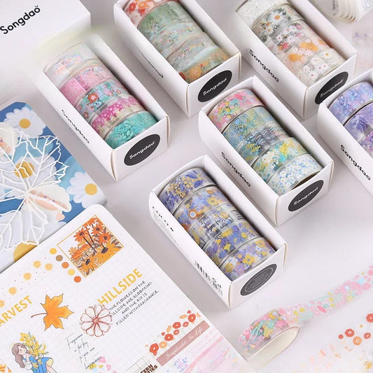 🎀 5 Rolls Kawaii Transparent Sticker Tape | DIY Decorative Material for Sketchbooks, School Supplies & Japanese Stationery 🌸