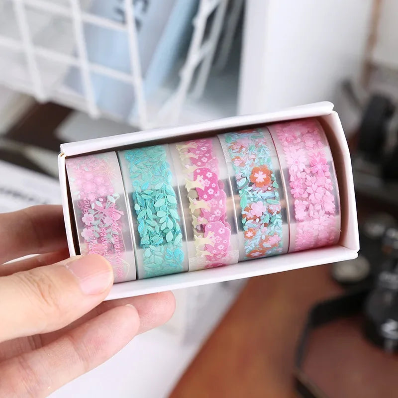 🎀 5 Rolls Kawaii Transparent Sticker Tape | DIY Decorative Material for Sketchbooks, School Supplies & Japanese Stationery 🌸