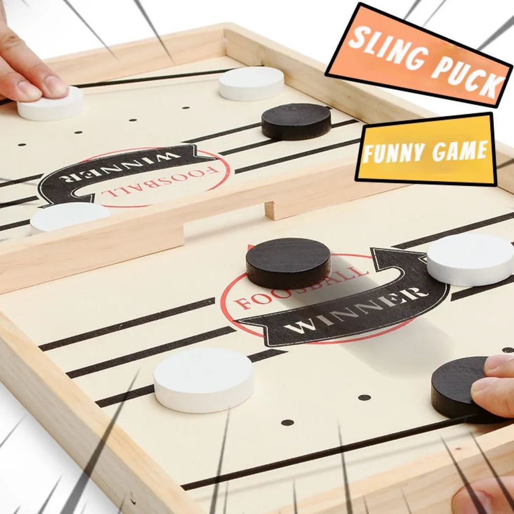 🏒 Foosball Winner Board Game – Fast-Paced Sling Puck Hockey Game for Family Fun, Parent-Child Interactive Toy, High-Quality New Zealand Pine Board, Perfect for Game Nights, Enhances Reflexes & Hand-Eye Coordination – Includes 10 Pucks & 2 Elastic Ropes 🎯