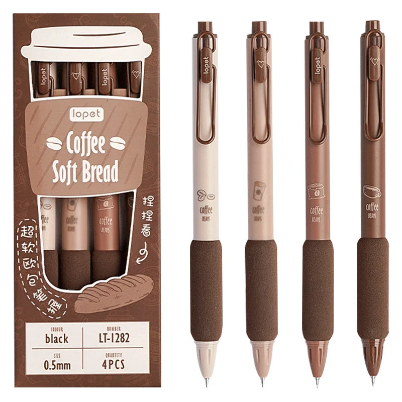 4pcs Coffee-Themed Soft Bread Gel Pens - 0.5mm Black Ink