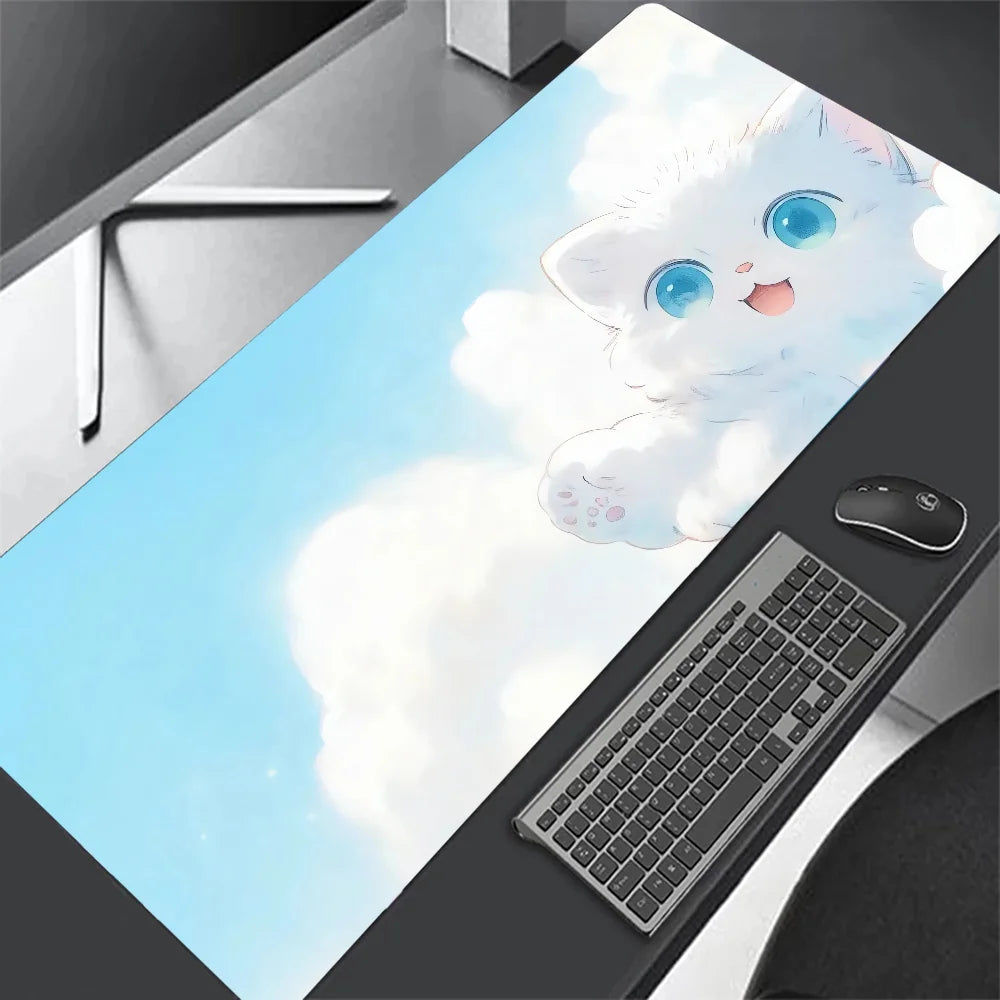 Kawaii Black Cat & Clouds XXL Mouse Pad – Soft, Stylish & Extended Desk Protection! 🌙🐱✨