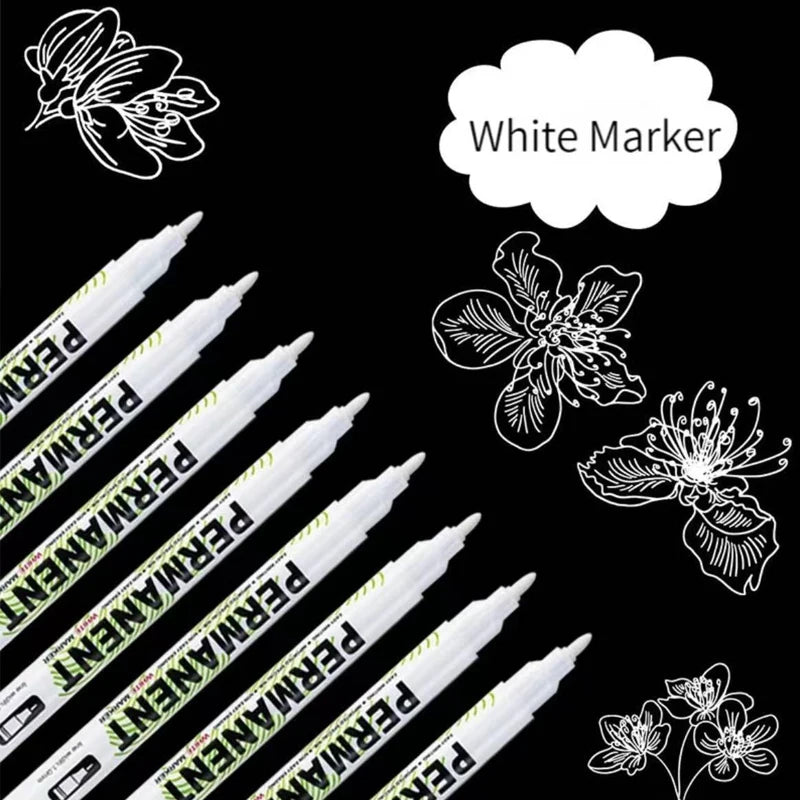 10/12Pcs White Marker Pen, Graffiti Pens, Waterproof, Permanent Tire Painting, Notebook Tyre Tread, Oily Environmental Pen