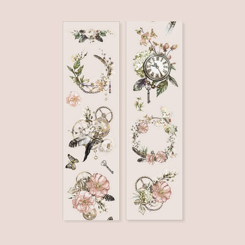 🌸 PET Retro Flower Tape | 200cm Roll | Colorful Bouquet Series with White Ink Cut Film – Special-Shaped Decorative Sticker for DIY & Landscaping 🌿