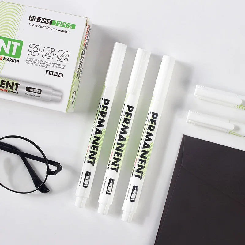 10/12Pcs White Marker Pen, Graffiti Pens, Waterproof, Permanent Tire Painting, Notebook Tyre Tread, Oily Environmental Pen