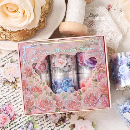 🦋 Butterfly Floral Theme Tape | 1 Roll, 6 Styles | Perfect for DIY Journals, Phone Cases & Mug Decoration 🌸