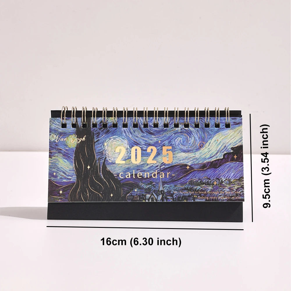 🌟 2025 Vintage Painting Coil Desk Calendar with Memo Notes – Stylish Flip Tabletop Monthly Planner for Home, Office, and School Organization! 📅🎨