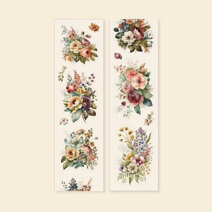 🌸 PET Retro Flower Tape | 200cm Roll | Colorful Bouquet Series with White Ink Cut Film – Special-Shaped Decorative Sticker for DIY & Landscaping 🌿