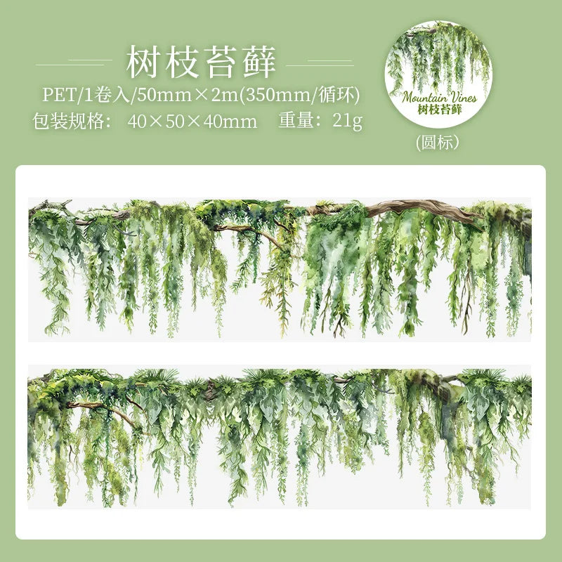 🌿 INS Fresh Vine Theme PET Tape | 5 Rolls of 200cm | Adhesive Stickers for DIY, Scrapbooking & Collage Projects ✨