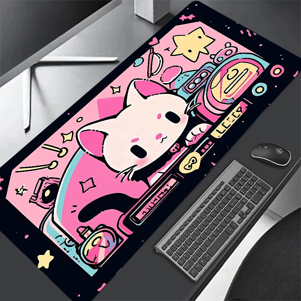 Kawaii Black Cat & Clouds XXL Mouse Pad – Soft, Stylish & Extended Desk Protection! 🌙🐱✨