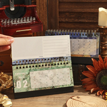 🌟 2025 Vintage Painting Coil Desk Calendar with Memo Notes – Stylish Flip Tabletop Monthly Planner for Home, Office, and School Organization! 📅🎨