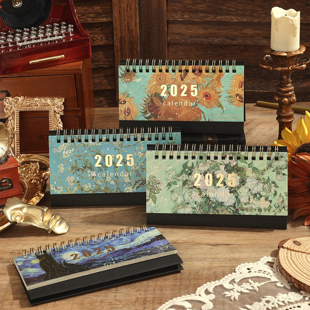 🌟 2025 Vintage Painting Coil Desk Calendar with Memo Notes – Stylish Flip Tabletop Monthly Planner for Home, Office, and School Organization! 📅🎨