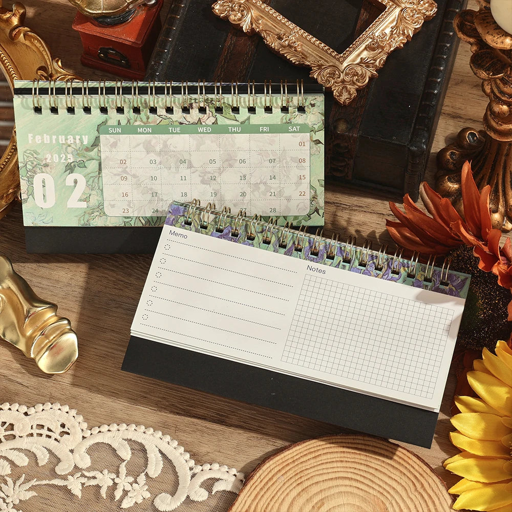 🌟 2025 Vintage Painting Coil Desk Calendar with Memo Notes – Stylish Flip Tabletop Monthly Planner for Home, Office, and School Organization! 📅🎨