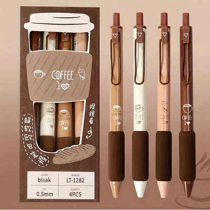 4pcs Coffee-Themed Soft Bread Gel Pens - 0.5mm Black Ink