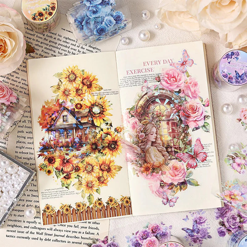 🦋 Butterfly Floral Theme Tape | 1 Roll, 6 Styles | Perfect for DIY Journals, Phone Cases & Mug Decoration 🌸