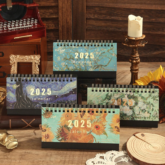 🌟 2025 Vintage Painting Coil Desk Calendar with Memo Notes – Stylish Flip Tabletop Monthly Planner for Home, Office, and School Organization! 📅🎨