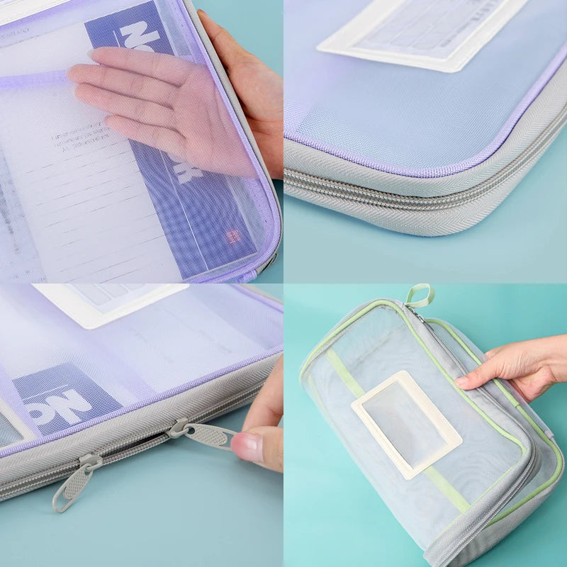 A4 Double-Layer Mesh Zipper Bag – Large Capacity Stationery & Document Organizer for Office & School ✨📂