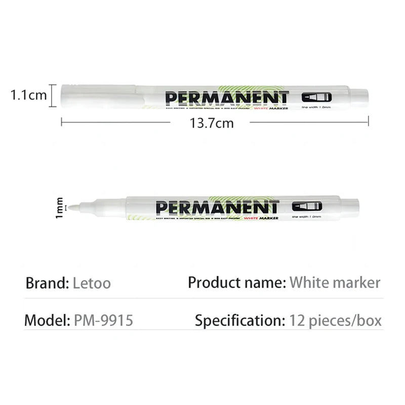 10/12Pcs White Marker Pen, Graffiti Pens, Waterproof, Permanent Tire Painting, Notebook Tyre Tread, Oily Environmental Pen