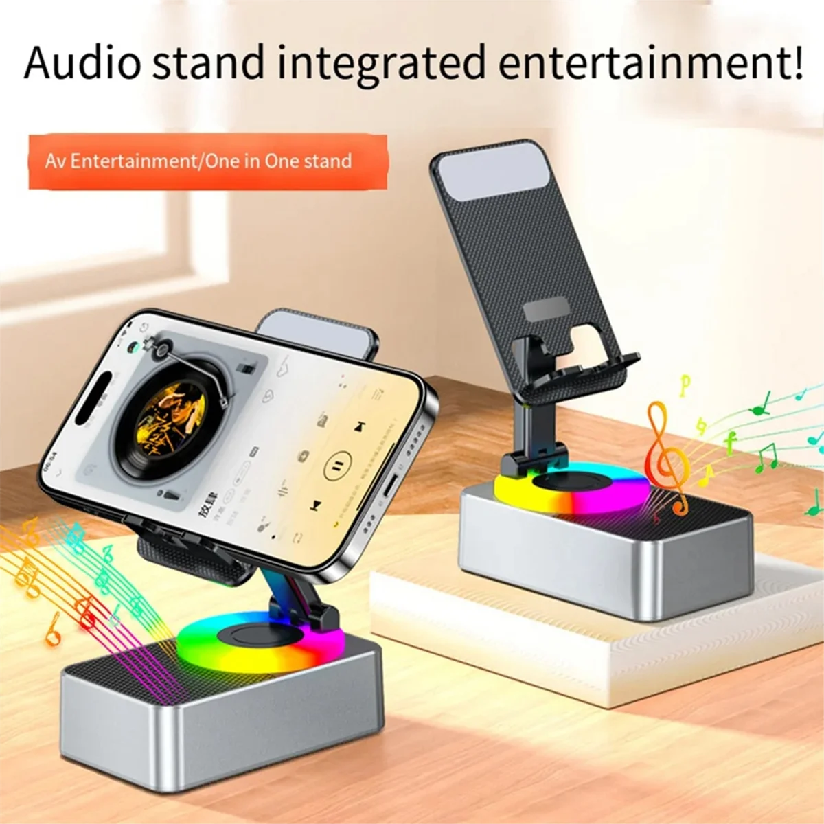 🎶 5-in-1 Wireless Induction Bluetooth Speaker & 📱 Phone Holder – The Ultimate Desk Companion! 💡