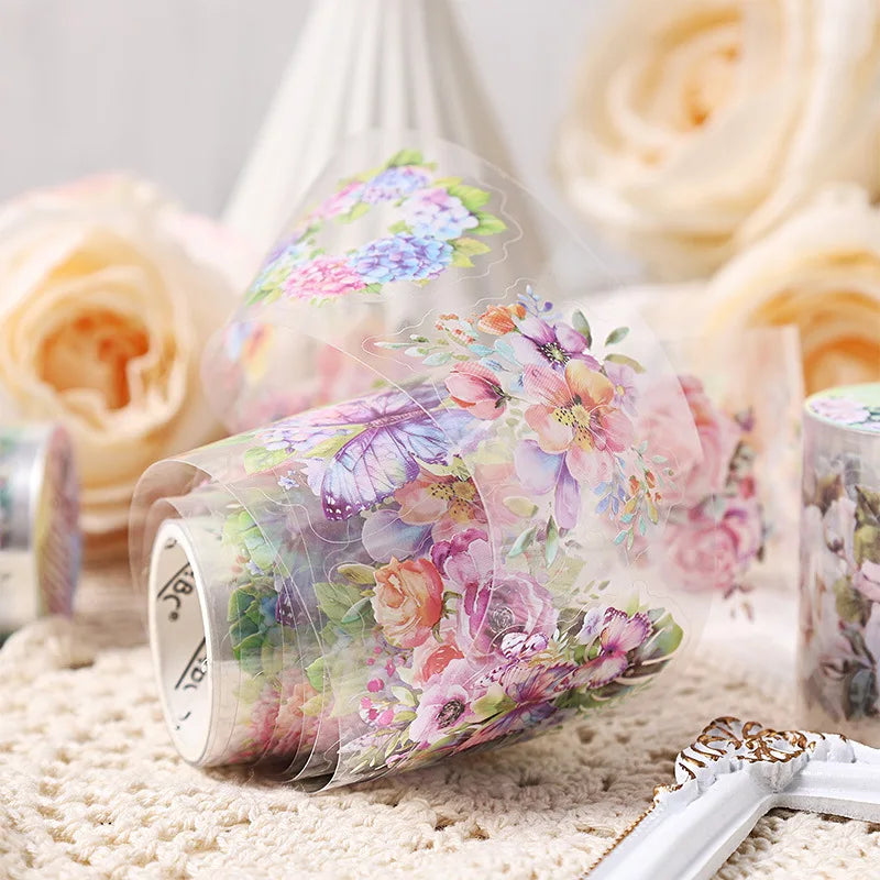 🦋 Butterfly Floral Theme Tape | 1 Roll, 6 Styles | Perfect for DIY Journals, Phone Cases & Mug Decoration 🌸