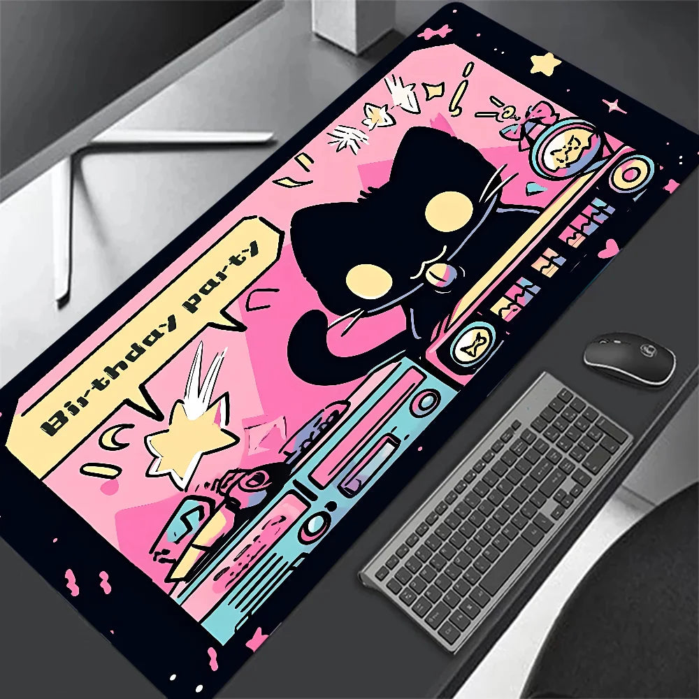 Kawaii Black Cat & Clouds XXL Mouse Pad – Soft, Stylish & Extended Desk Protection! 🌙🐱✨