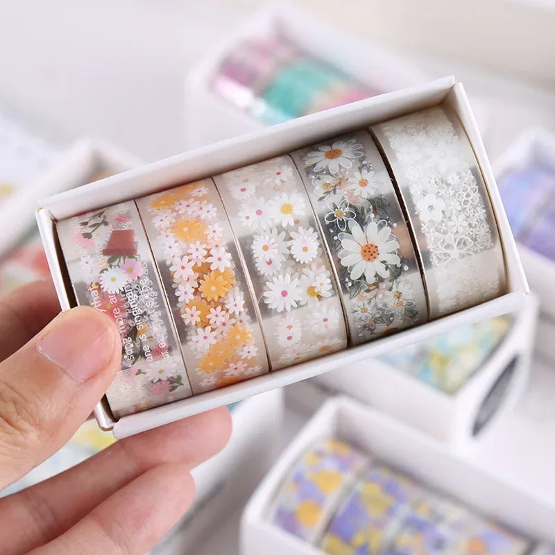 🎀 5 Rolls Kawaii Transparent Sticker Tape | DIY Decorative Material for Sketchbooks, School Supplies & Japanese Stationery 🌸