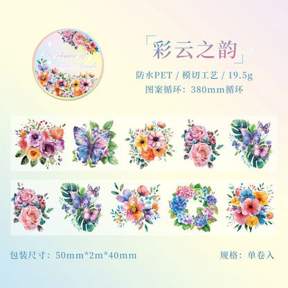 🦋 Butterfly Floral Theme Tape | 1 Roll, 6 Styles | Perfect for DIY Journals, Phone Cases & Mug Decoration 🌸