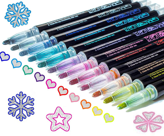 12Colors Metallic Double Line Glitter Pen Doodle Dazzles Shimmer Markers for Scrapbooking Drawing Christmas Gift Advent Calendar